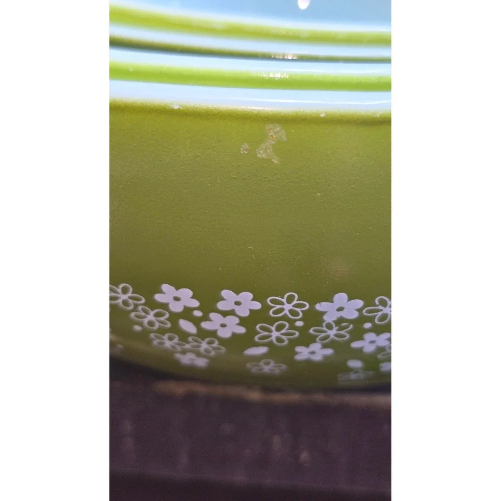 Vintage Pyrex Spring Blossom Green Crazy Daisy Cinderella Mixing Bowl Set 4